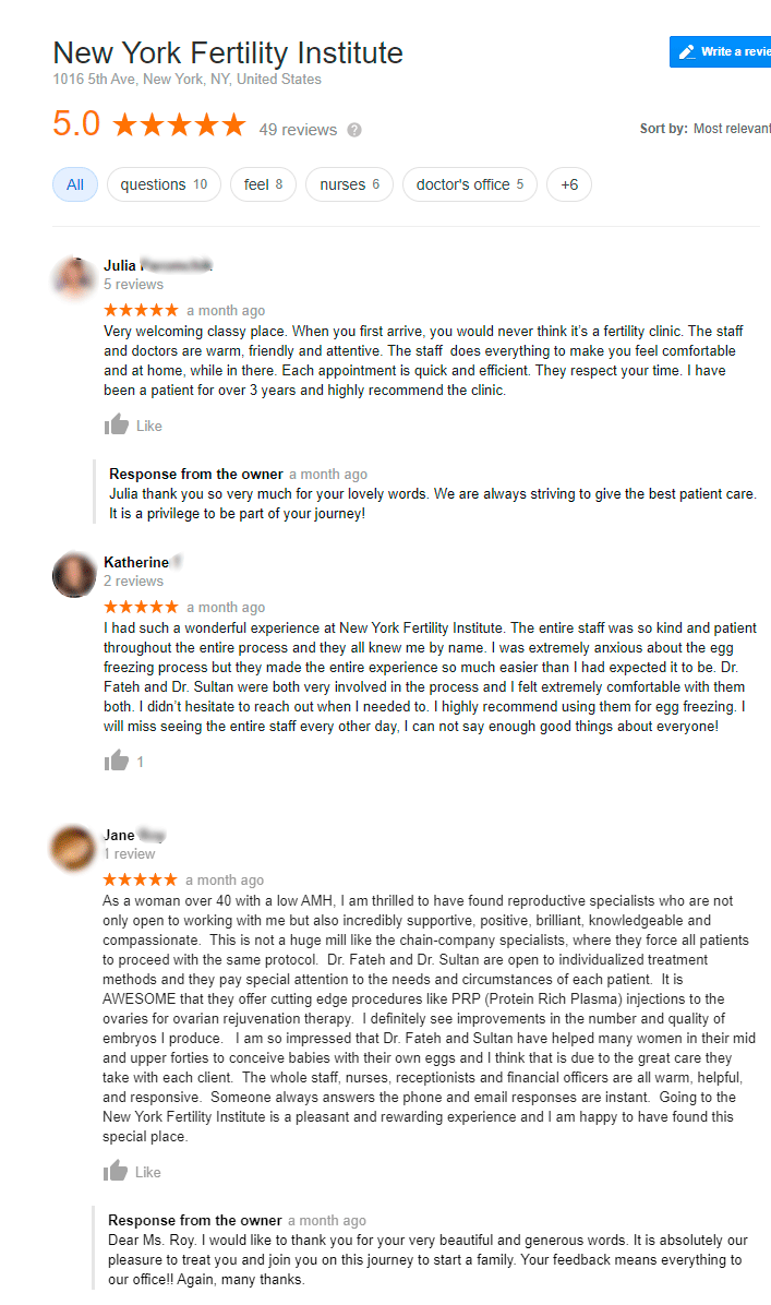 Reviews on New York Fertility Institute