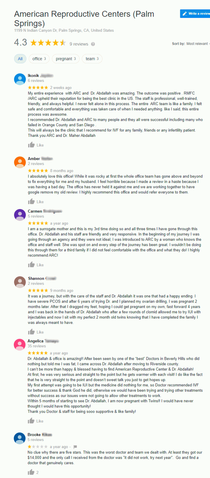 Imagen: Reviews of American Reproductive Centers Palm Springs