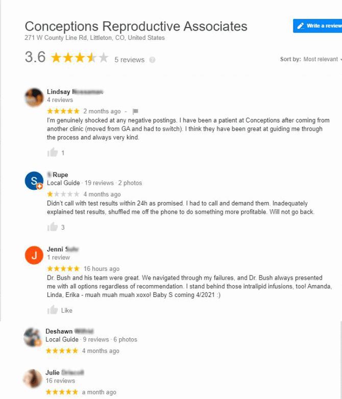 Imagen: Conceptions Reproductive Associates Littleton: patients experience