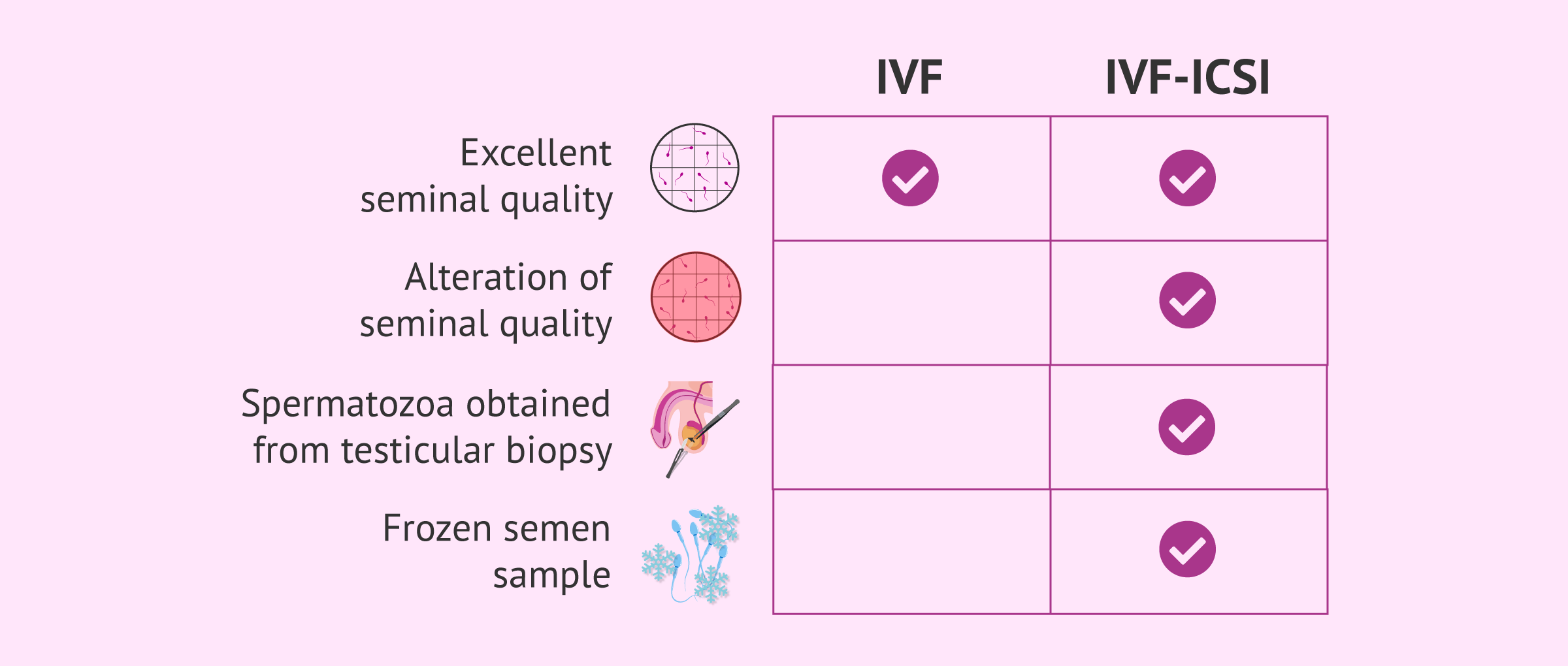 Imagen: Type of IVF according to the semen sample