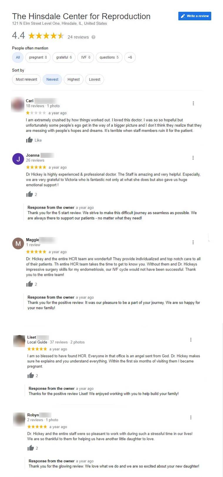 Review for Hinsdale Center for Reproduction
