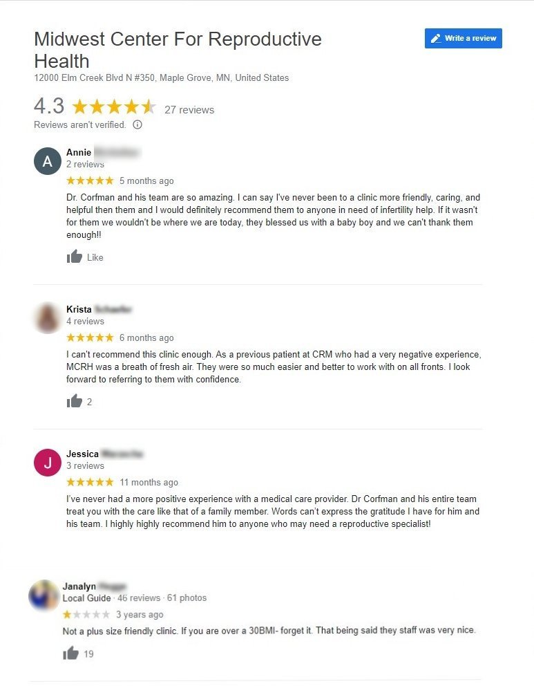 Reviews of the Midwest Centre for Reproductive Medicine