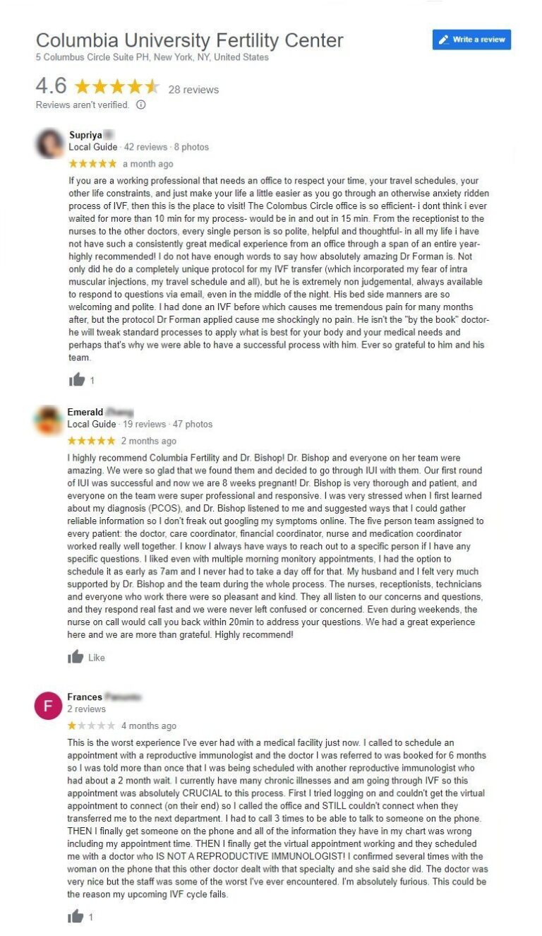 Columbia University Fertility Center Reviews